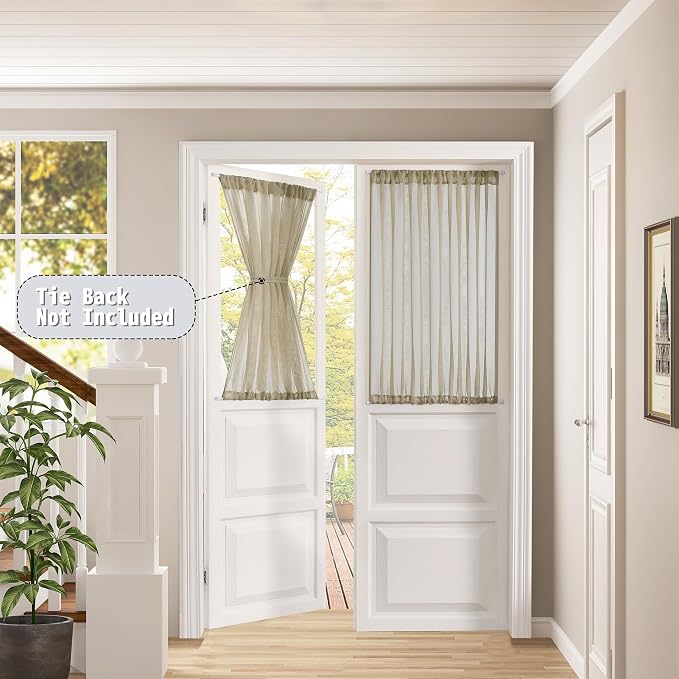 Tollpiz Short Sheer Door Curtains Closet Linen Textured Curtains Sheer Doorway - Image 2