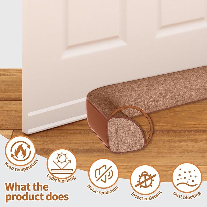 QUOLIX Triangle Under Door Draft Stopper Bottom Door Gap Filler & Seal Windproof Coating Cover Fits 30” to 36” Door Block Noise, Sound, Hot Air, Light, Bugs Easy Install Draft Blocker (32 inch-Brown)