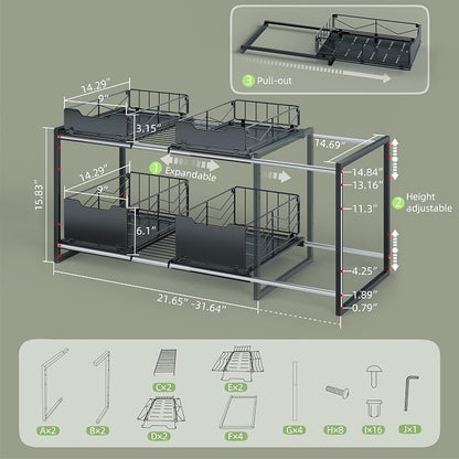 NETEL Adjustable Under Sink Organizers and Storage, Expandable Cabinet Storage - Image 2