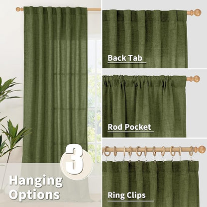 YoungsTex Olive Green Linen Curtains 40 Inch Length - Image 6