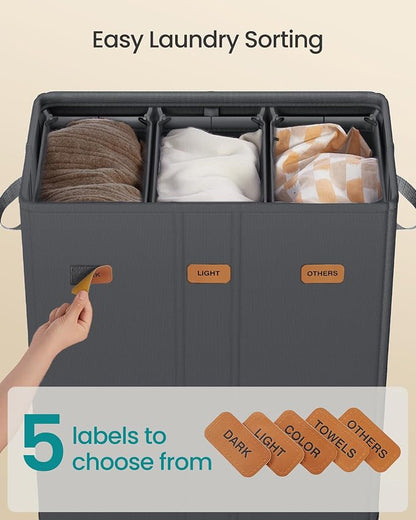 SONGMICS 42.2 Gallon Laundry Hamper, 3-Compartment Laundry Basket Sorter - Image 4
