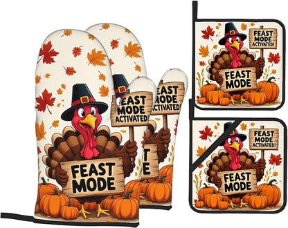 Turkey Oven Mitts with Matching Potholders by Unknown