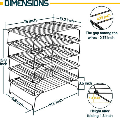 P&P CHEF Cooling Rack, 5-Tier Stainless Steel Stackable Baking Cooking Racks - Image 2