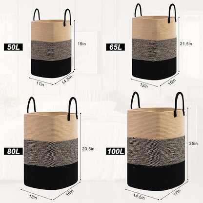 Woven Laundry Basket for Clothes, 50 L Large Rectangle Laundry Hampers - Image 8