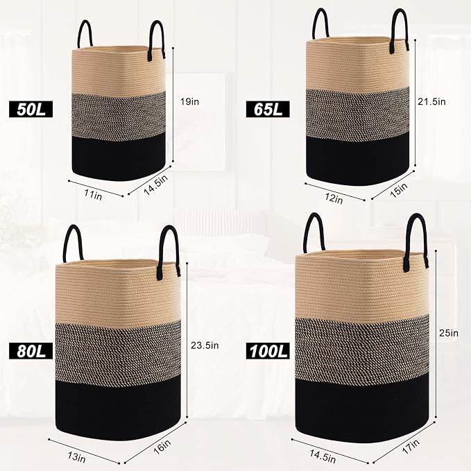 Woven Laundry Basket for Clothes, 100 L Large Rectangle Laundry Hampers - Image 8