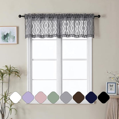 Aiyufeng Grey Valances for Windows, Clip Jacquard Chic Wavy Line Voile Sheer by Aiyufeng