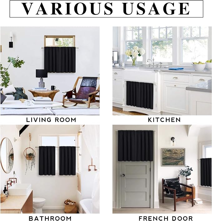 RYB HOME Black Short Curtains Blackout, 45 inch Durable Cafe Curtains Room - Image 7