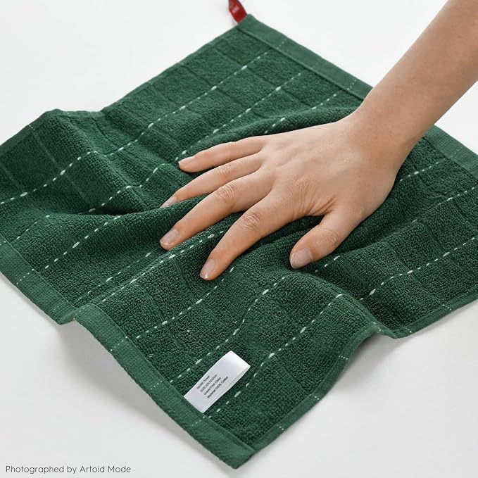 Artoid Mode Checkered Designed Cotton Grey Black Green Terry Kitchen Dish Cloths - Image 5