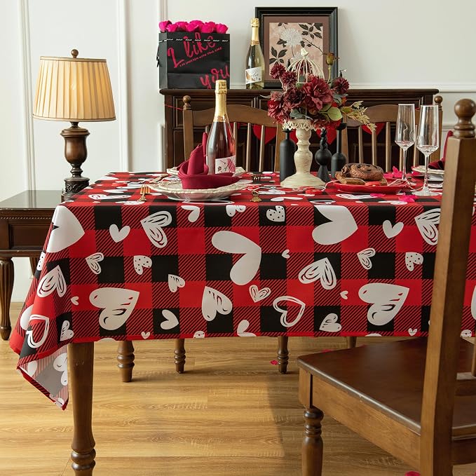 Red Waterproof Plaid Valentines’ Day Tablecloth Fabric - Image 9