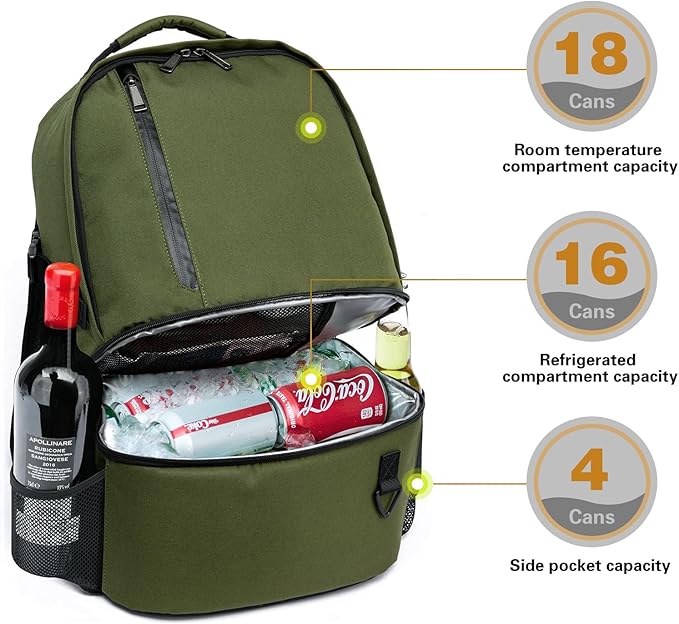 TUGUAN Insulated Cooler Backpack 38 Cans Double Deck Leakproof Lightweight Soft Lunch Backpack Small Cooler Bag Beach Picnic