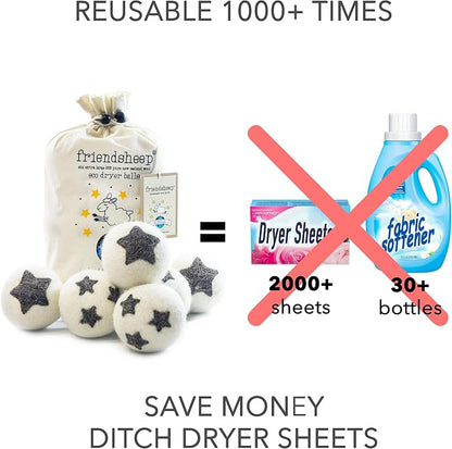 Friendsheep Wool Dryer Balls 6 Pack XL Organic Premium Reusable Cruelty Free - Image 3