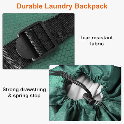Femuar Laundry Bag Backpack Durable Laundry Bag with Shoulder Straps and Mesh Pockets Portable Laundry Dirty Clothes Hamper Bag for College Dorm (Green)