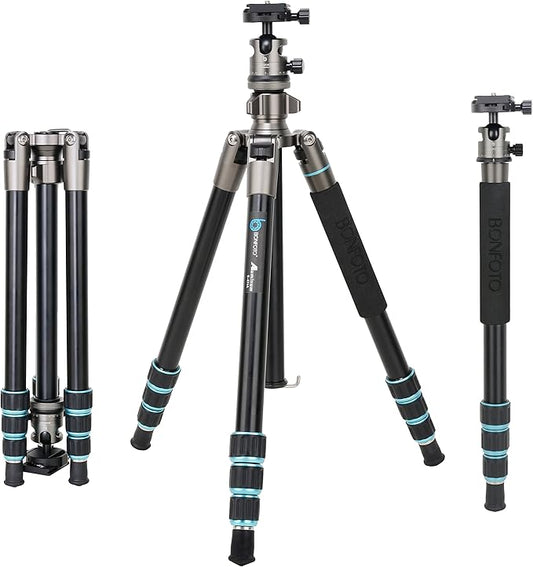 BONFOTO Portable Aluminum Alloy B674A Lightweight Camera Travel Tripod Monopod with Ball Head for DSLR (Bronze Grey)