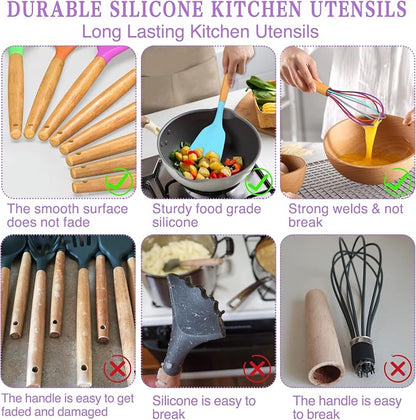 Umite Chef Kitchen Cooking Utensils Set, Wooden Handle Silicone Kitchen Gadgets - Image 7