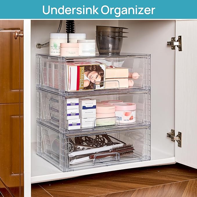 Vtopmart 4 Pack Large Stackable Storage Drawers, Easily Assemble Acrylic - Image 2