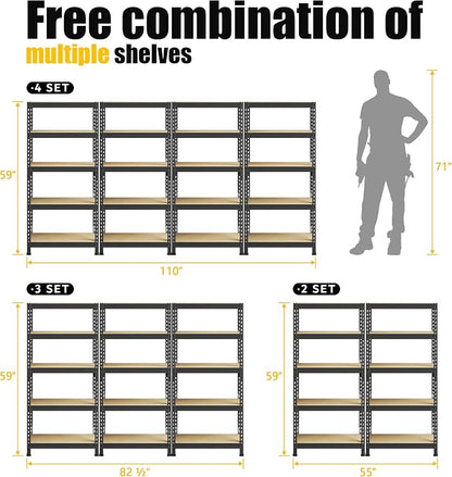 PrimeZone Storage Shelves 5 Tier Adjustable Garage Storage Shelving, Heavy Duty - Image 7