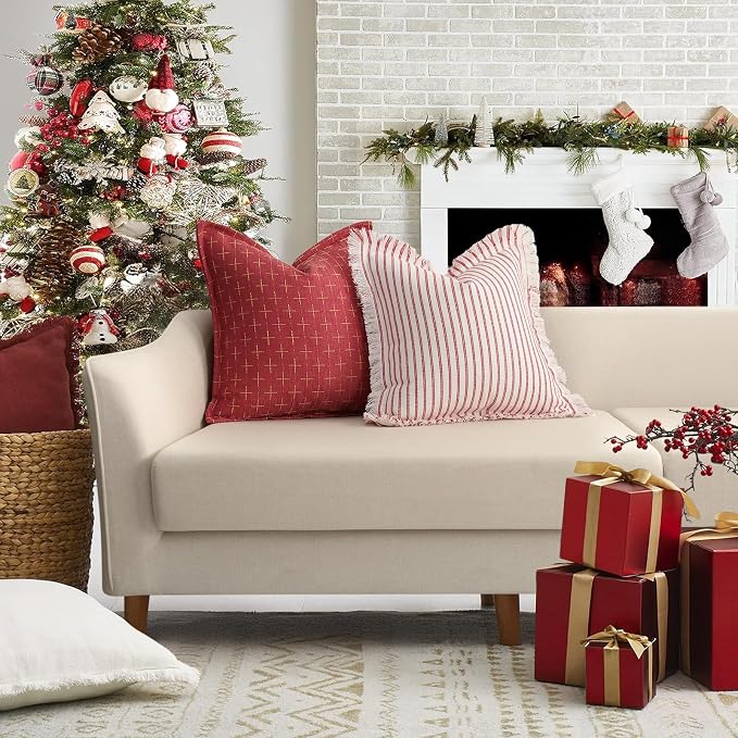 ZWJD Christmas Pillow Covers 24x24 Set of 2 Soft Polyester Textured Red Pillows - Image 5