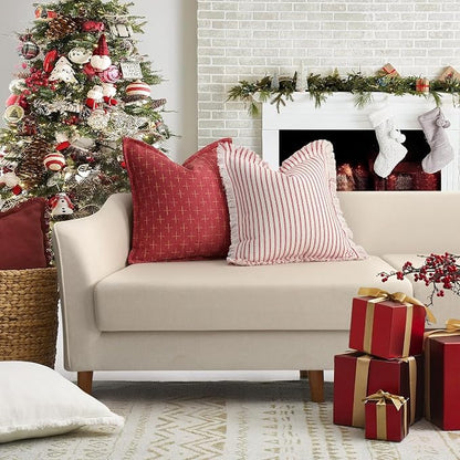 ZWJD Christmas Pillow Covers 24x24 Set of 2 Soft Polyester Textured Red Pillows - Image 5