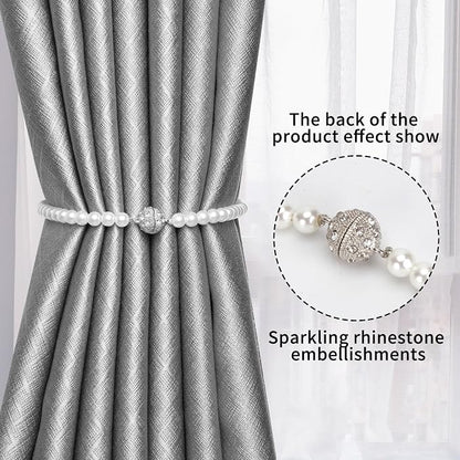 Magnetic Tiebacks for Curtains, 2 Pack Bow Pearl Curtain tiebacks Curtain - Image 3