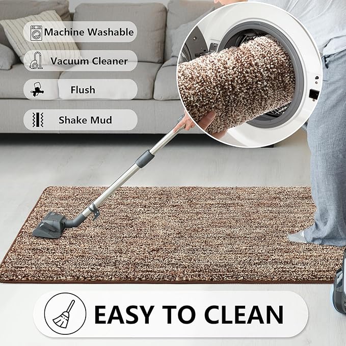 REFETONE Indoor Doormat, Front Door Mat 36"x59" Absorbent Rubber Backing Non Slip Door Mats, Washable Low-Profile Inside Floor Mat Door Rugs for Entryway, Resist Dirt Mud Mat for Dogs, Coffee/Brown