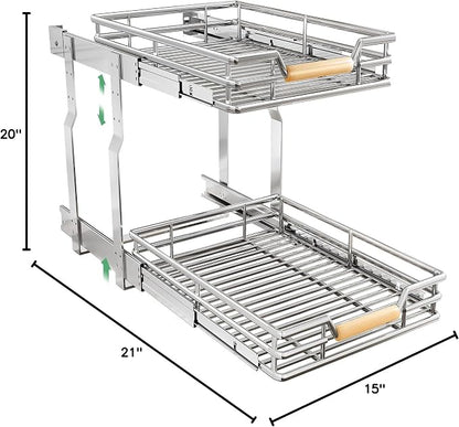 Pull out Cabinet Organizer, 2 Tiers 15"W X 21"D, Heavy Duty Smooth Sliding - Image 3