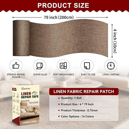 Linen Repair Tape 4x79 inch, Self Adhesive Fabric Patches, Linen Patch Tape Kit - Image 2