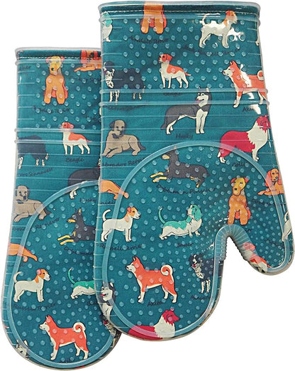 Oven Mitts Set of 2 with Transparent Clear Silicone Shell and Nice Dog Printing by REDLMLDETA