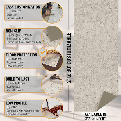 Ottomanson 2'7" x 7' Non-Slip Rug Pad Gripper 1/12 Inch Ultra Thin Dual Surface - Image 2