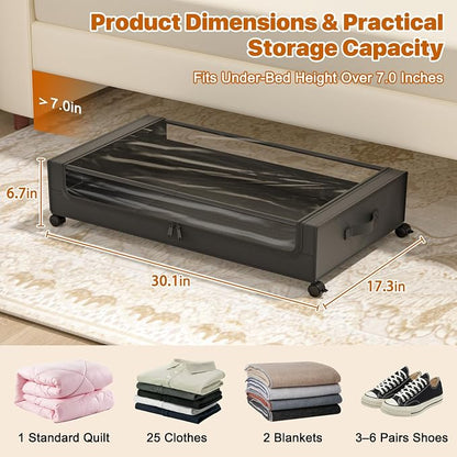 Under Bed Storage with Wheels, XXL 60L Under Bed Storage Containers with Clear - Image 2