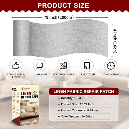 Linen Repair Tape 4x79 inch, Self Adhesive Fabric Patches, Linen Patch Tape Kit - Image 2