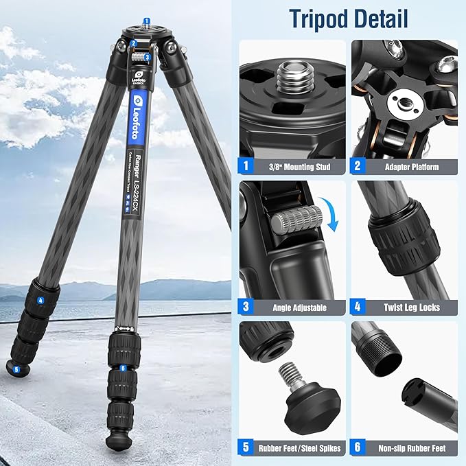 42.2" Carbon Fiber Travel Tripod with 4-Section Leg, Professional Shoot Tripod for Travel/Video/Live Streaming, Max Load 13.23lb with 1/4"-20 Threaded Accessory Socket