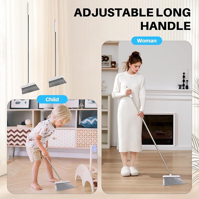 JOYMOOP White Broom and Dustpan Set, Upright Angle Design - Image 3
