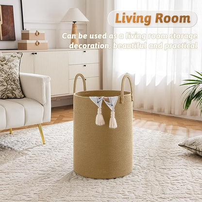 Laundry Basket, Woven Cotton Rope Laundry Hamper, 40L - Image 2