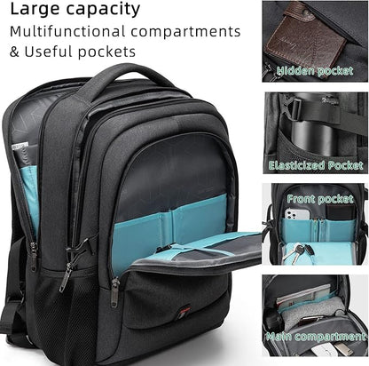 DUSLANG 17 Inch Laptop Backpack for Travel Water Resistant College Backpack for Men Women Laptop Bag with USB Charging Port,Black
