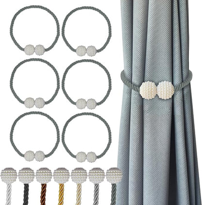 Hion Magnetic Curtain Tiebacks Gray Blue 6 Pack, Curtain Tiebacks Buckles by Hion