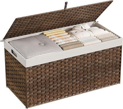 HOOBRO Storage Basket with Lid, 52.8 Gallon Wicker Basket, Handwoven Blanket - Image 7
