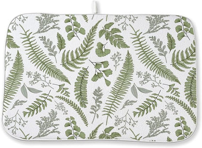 Sage Green Herb Leaves Dish Drying Mat 18 x 24 Inch Vintage Sage Green Leaf by Sorktse