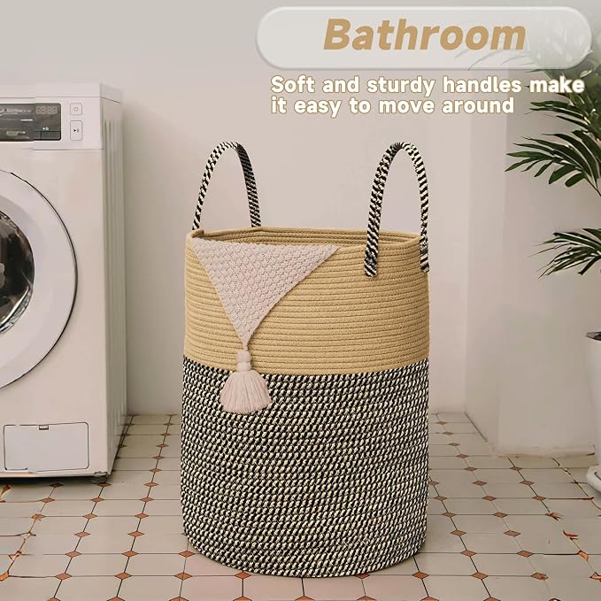 Large Woven Laundry Basket Hamper, 100L Cotton Rope Storage Bin - Image 5