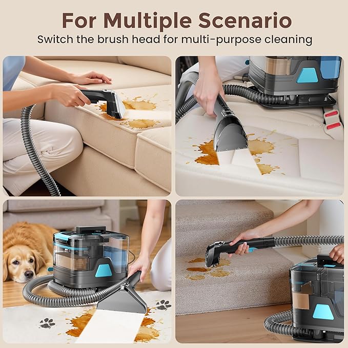 DEVOAC C8 Portable Carpet Upholstery Spot Cleaner Machine with Versatile Tools, Self-Cleaning, 18Kpa Powerful Suction, Pet Stain Remover, Car and Auto Detailer (Green)