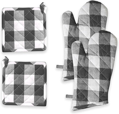 Oven Mitt & Pot Holder Buffalo Plaid Check 100% Cotton Heat Resistant Oven by SoftopiaCotton
