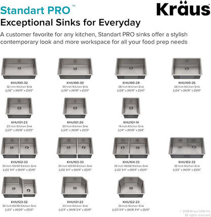 Kraus Kitchen Sinks Undermount - 33 Inch Stainless Steel Kitchen Sink, 60/40 Double Bowl, 16 Gauge, Model KHU103-33