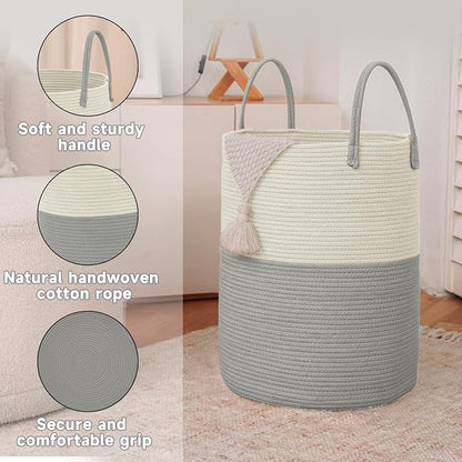 Large Woven Laundry Basket Hamper, 100L Cotton Rope Storage Bin - Image 6
