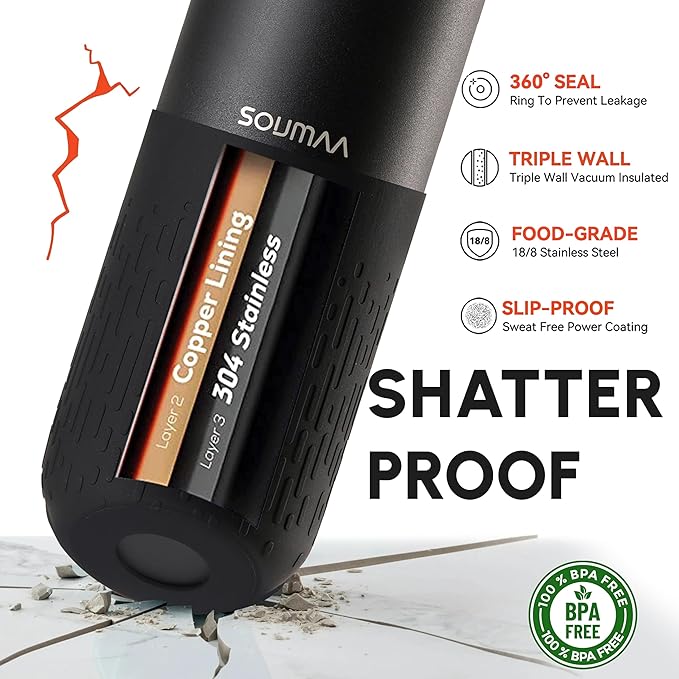 Insulated Stainless Steel Water Bottles with Straw, Wall Vacuum Insulated Water Bottle with Straw for Gym Traveling Camping Hiking Outdoor Activity(2 Cleaning Brushes+1 Carabiner, 26 oz Black)