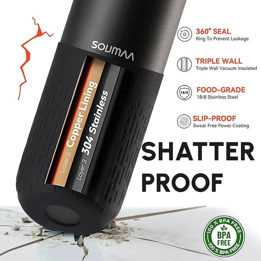 Insulated Stainless Steel Water Bottles with Straw, Wall Vacuum Insulated Water Bottle with Straw for Gym Traveling Camping Hiking Outdoor Activity(2 Cleaning Brushes+1 Carabiner, 26 oz Black)