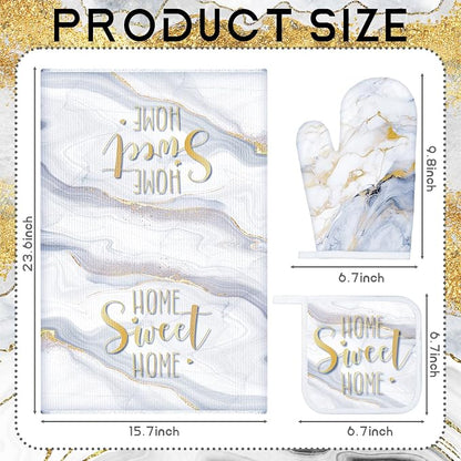 Leinuosen 8 Pcs White Marble Kitchen Decor Dish Towels and Oven Mitts Sets Pot - Image 3