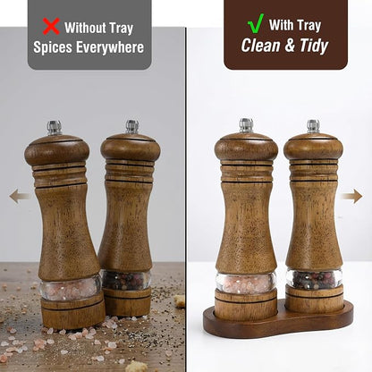 Wooden Salt and Pepper Grinder Set, Premium Oak Wood Salt Grinders Shakers - Image 2