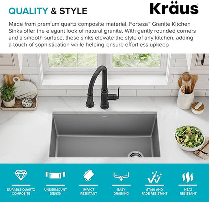 KRAUS Forteza 32-inch Undermount Single Bowl Granite Kitchen Sink in Grey, KGU-55GREY
