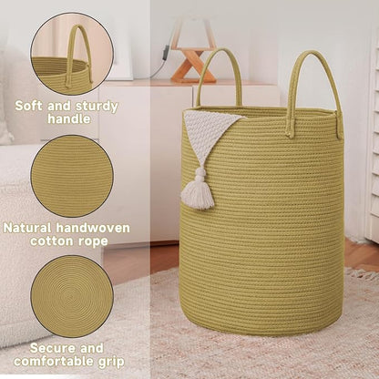 Large Woven Laundry Basket Hamper, 100L Cotton Rope Storage Bin - Image 6