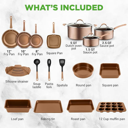 Nutrichef 20 Piece Professional Home Kitchen Cookware and Bakeware, Pots and - Image 2