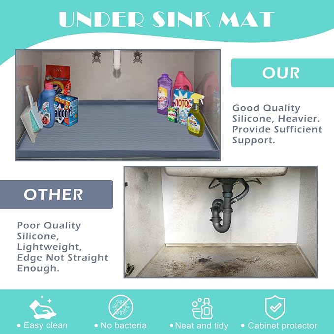 URMONA Waterproof Silicone Under Sink Mat 22'' x 19'' Shelf Liner - Image 5